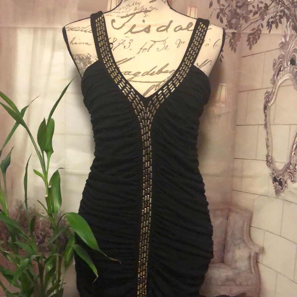 Arden B Soft Cotton Ruched Dress w Gold Detail L